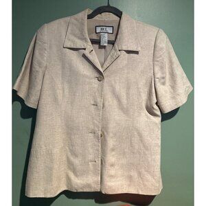 Sag Harbor Bice Beige Linen Blend Button Front Blouse Top Lightweight Blazer